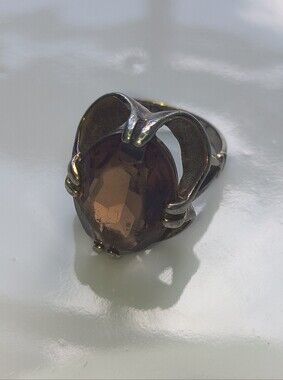 Vintage Gothic Statement Ring Smoky Glass Quartz